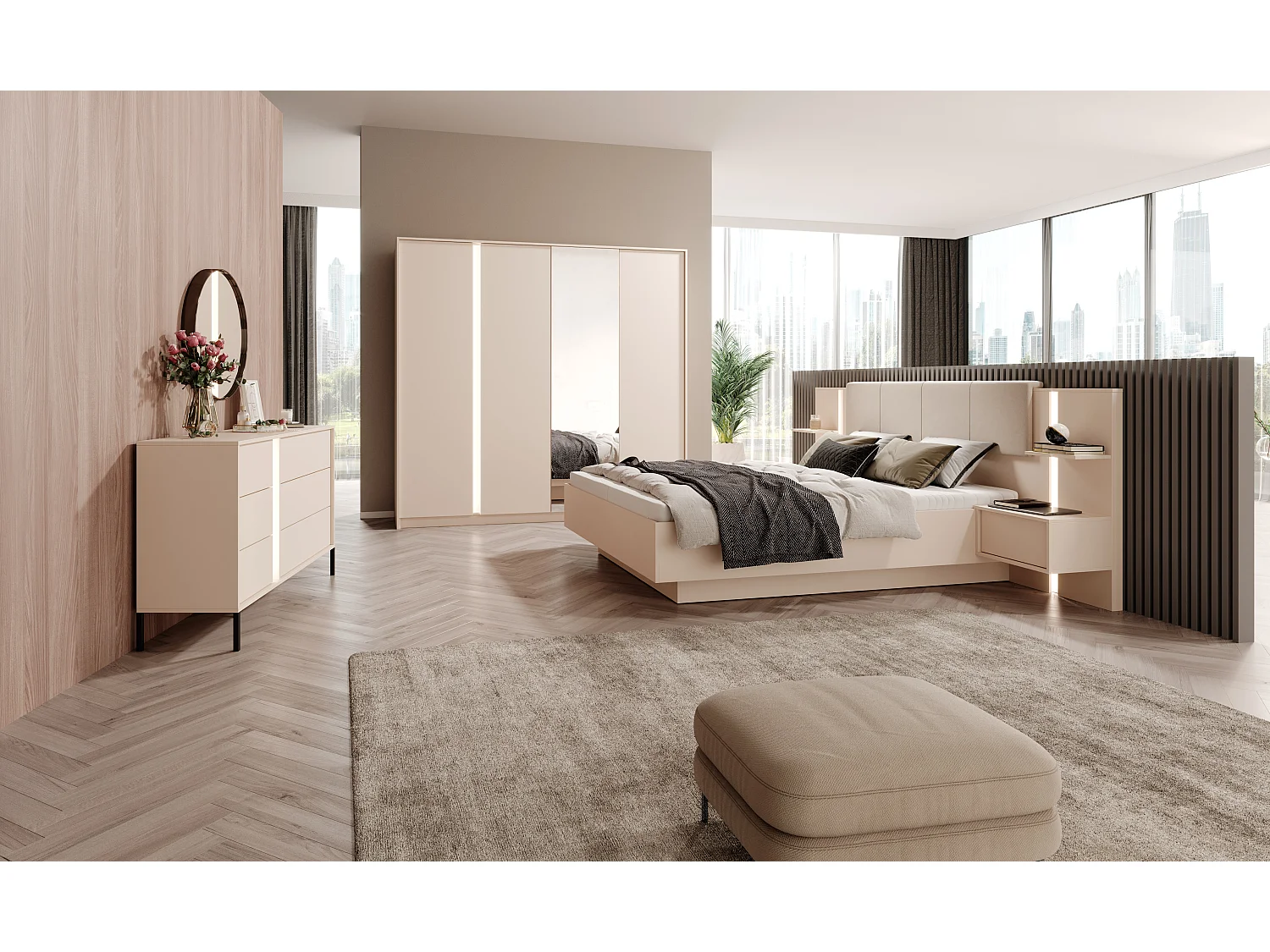 Armoire à portes battantes DAST 230 LED 224x56x210 Rose