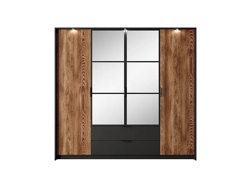 Armadio ad ante battenti MILTON LED 224x59x210 Marrone cioccolato & Nero