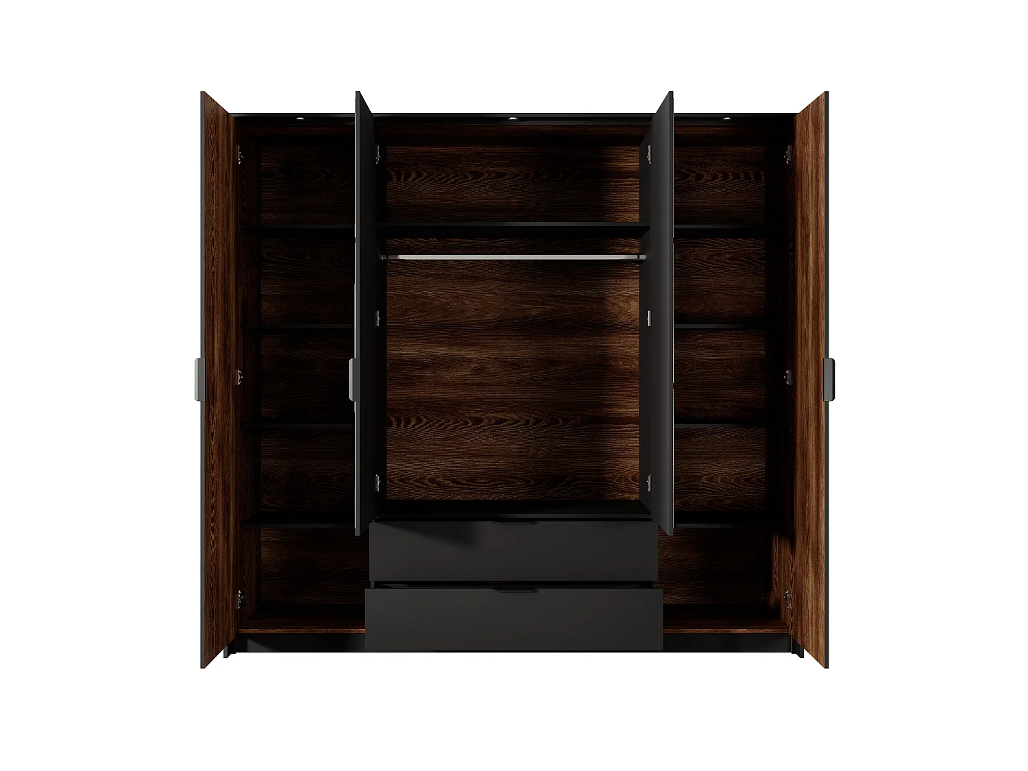 Armadio ad ante battenti MILTON LED 224x59x210 Marrone cioccolato & Nero