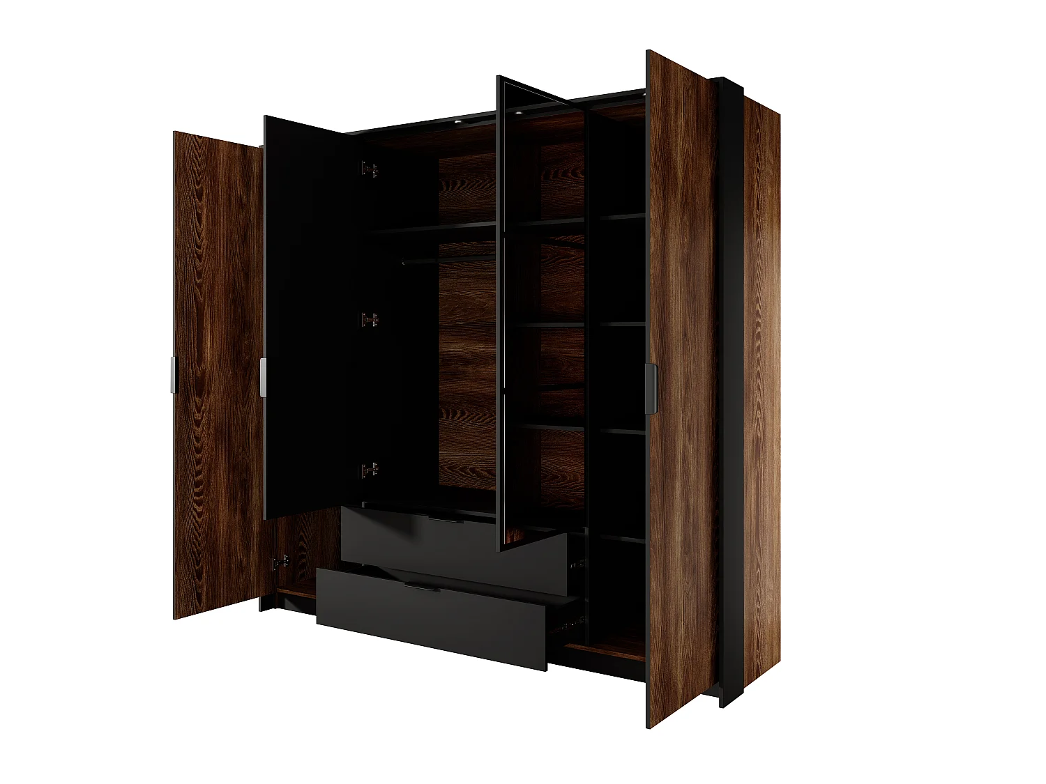 Armadio ad ante battenti MILTON LED 224x59x210 Marrone cioccolato & Nero