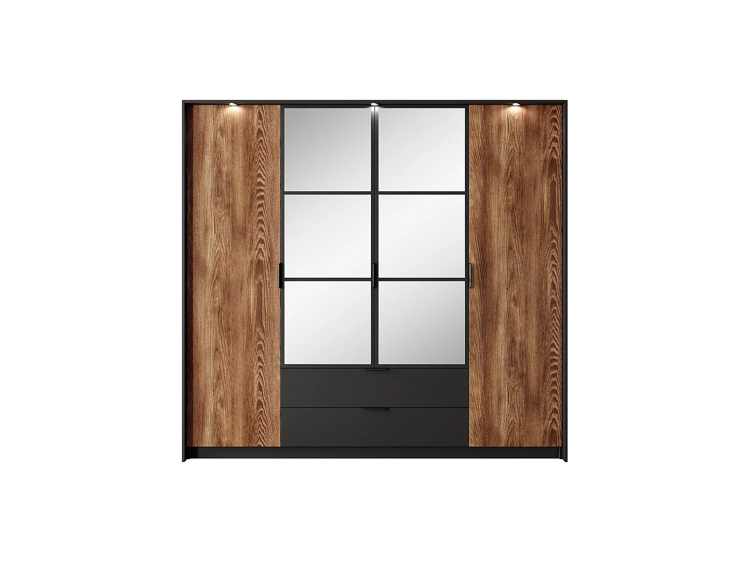 Armario con puertas batientes MILTON LED 224x59x210 Marrón chocolate & Negro