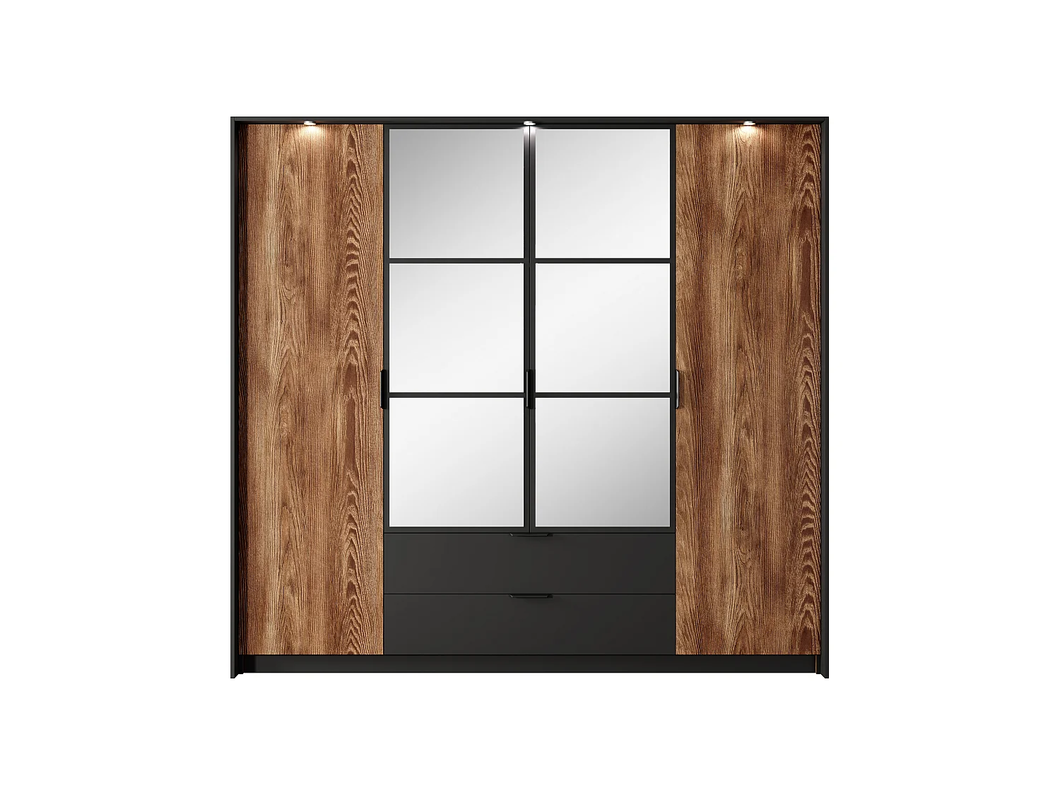 Armario con puertas batientes MILTON LED 224x59x210 Marrón chocolate & Negro