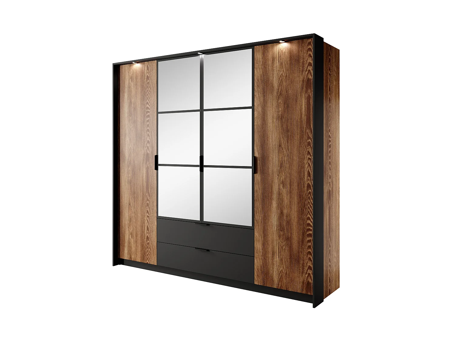 Armario con puertas batientes MILTON LED 224x59x210 Marrón chocolate & Negro