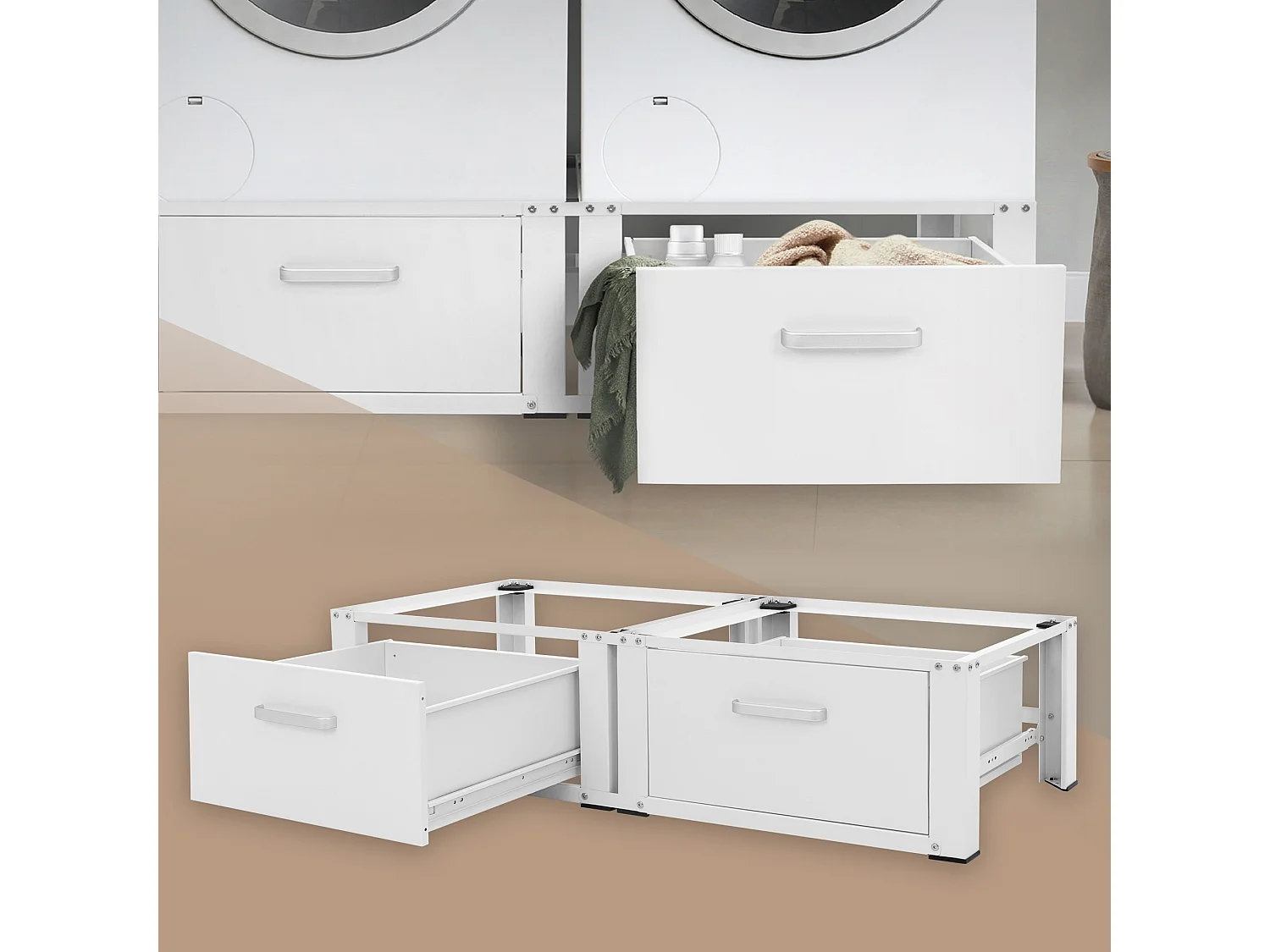 Zoccolo lavatrice doppio con cassetti base asciugatrice bianco ML-DESIGN