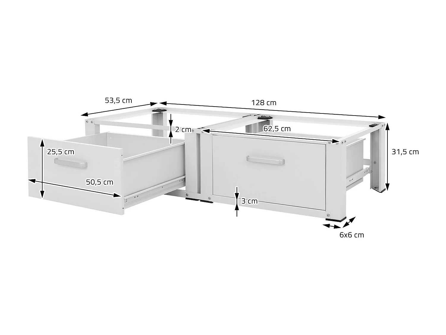 Zoccolo lavatrice doppio con cassetti base asciugatrice bianco ML-DESIGN