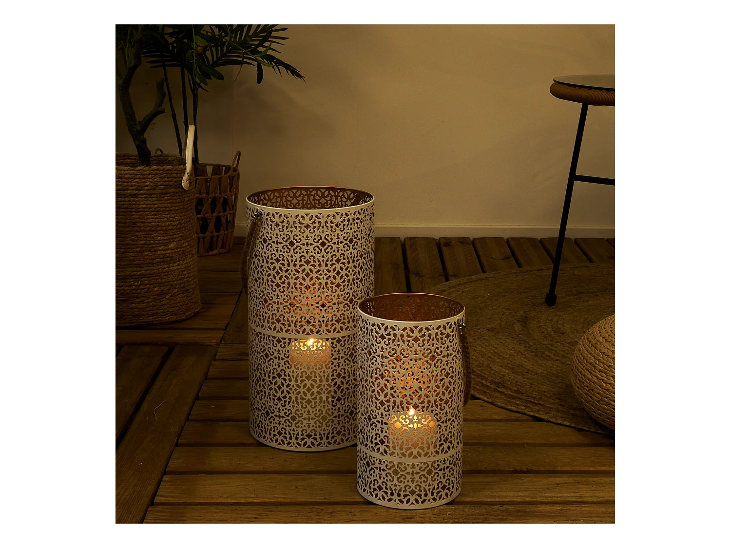 Lot de 2 Lanternes Déco "Ajouré" 39cm Blanc