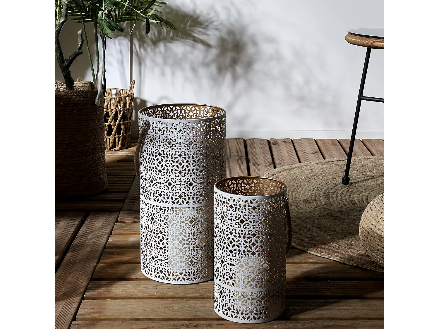 Lot de 2 Lanternes Déco "Ajouré" 39cm Blanc