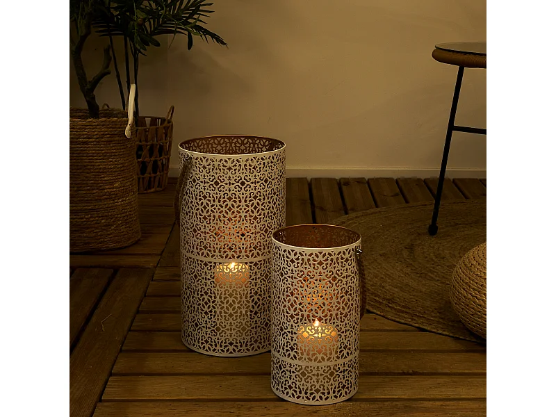 Lot de 2 Lanternes Déco "Ajouré" 39cm Blanc