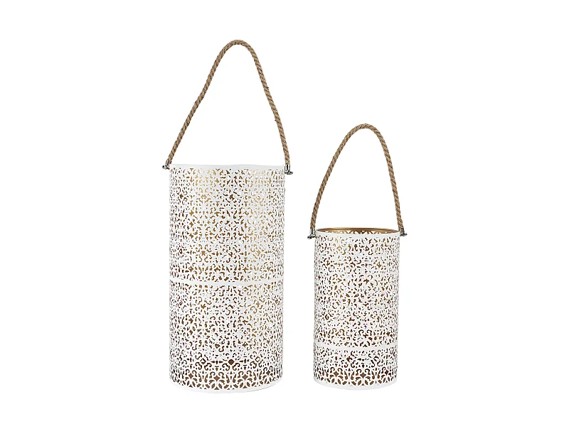 Lot de 2 Lanternes Déco "Ajouré" 39cm Blanc