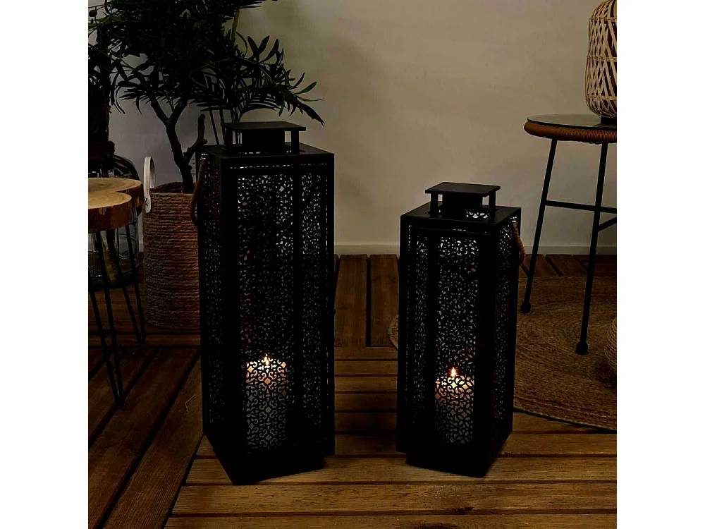 Lot de 2 Lanternes Déco "Ajouré" 59cm Noir