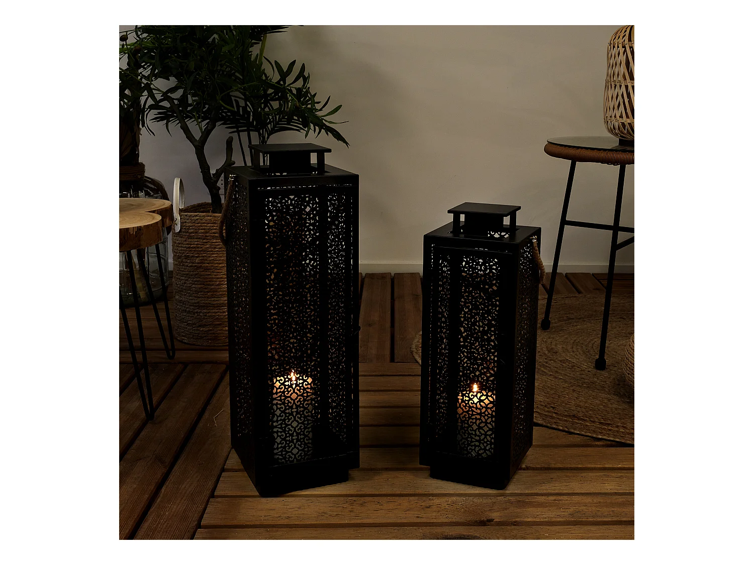 Lot de 2 Lanternes Déco "Ajouré" 59cm Noir