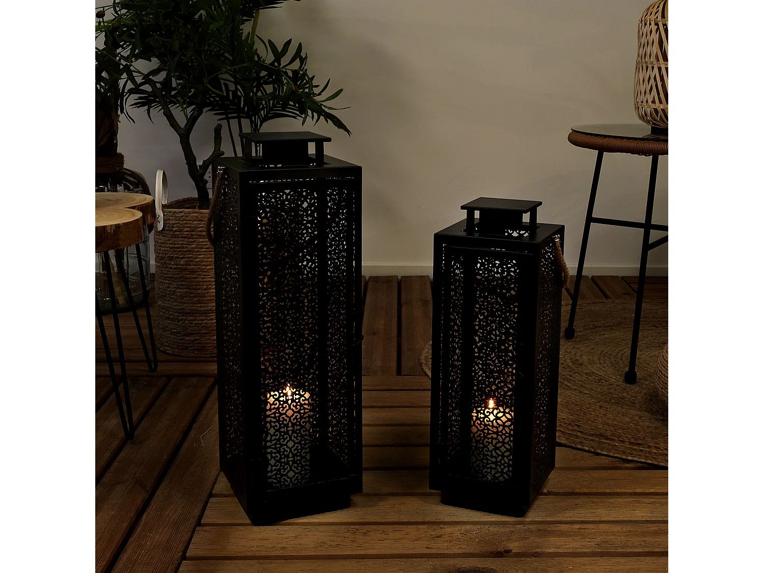Lot de 2 Lanternes Déco "Ajouré" 59cm Noir