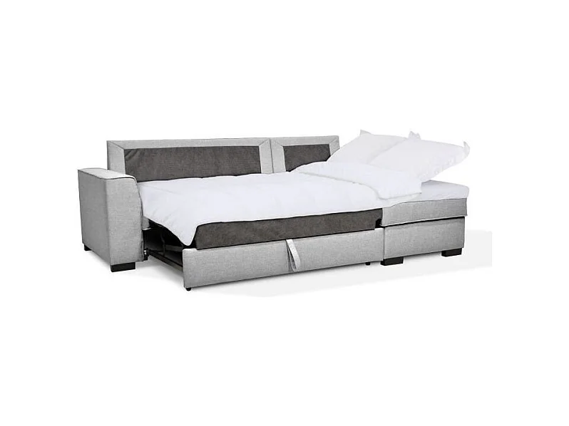 Canapé angle convertible réversible 4 places MONTREAL - Tissu gris clair - L 247 x P 158 x H 92 cm