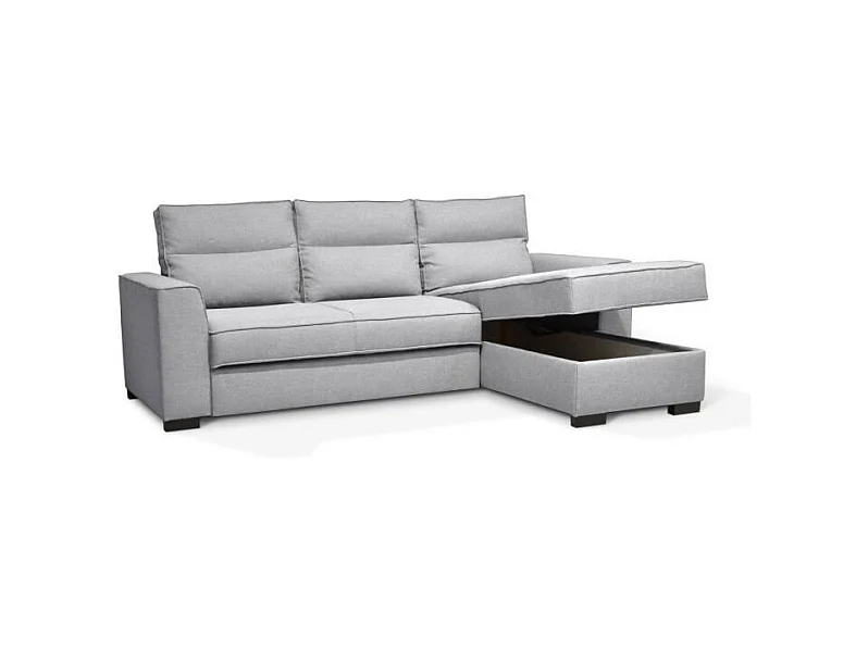 Canapé angle convertible réversible 4 places MONTREAL - Tissu gris clair - L 247 x P 158 x H 92 cm