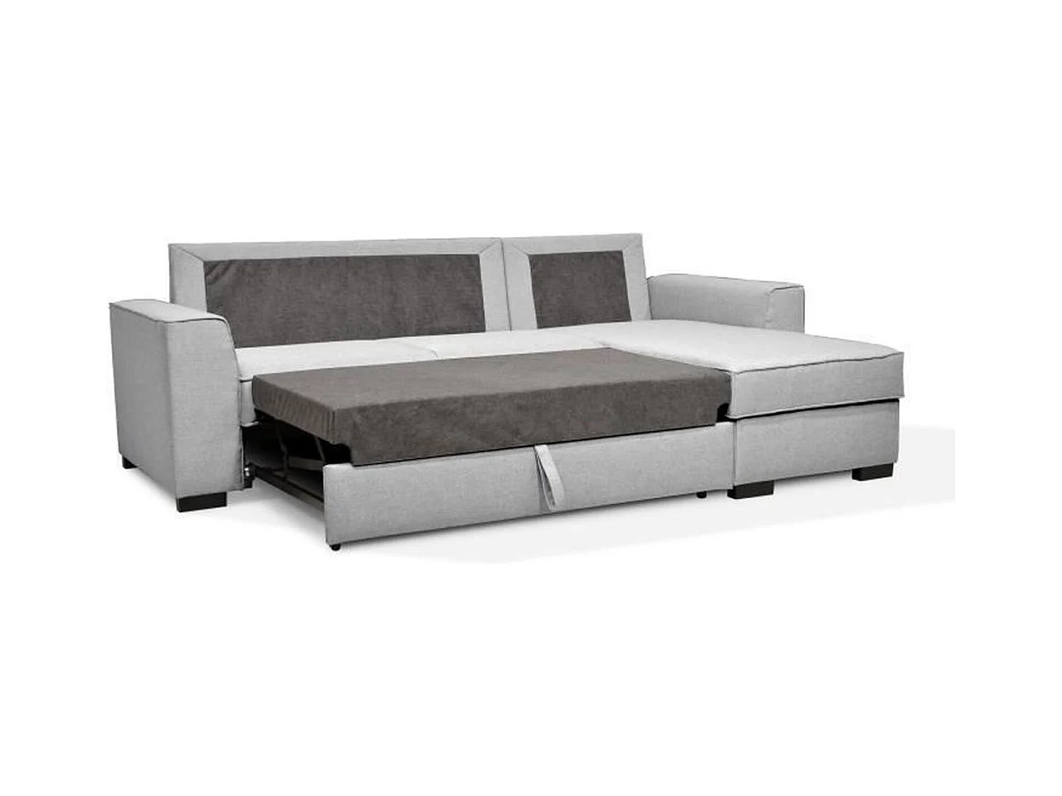 Canapé angle convertible réversible 4 places MONTREAL - Tissu gris clair - L 247 x P 158 x H 92 cm