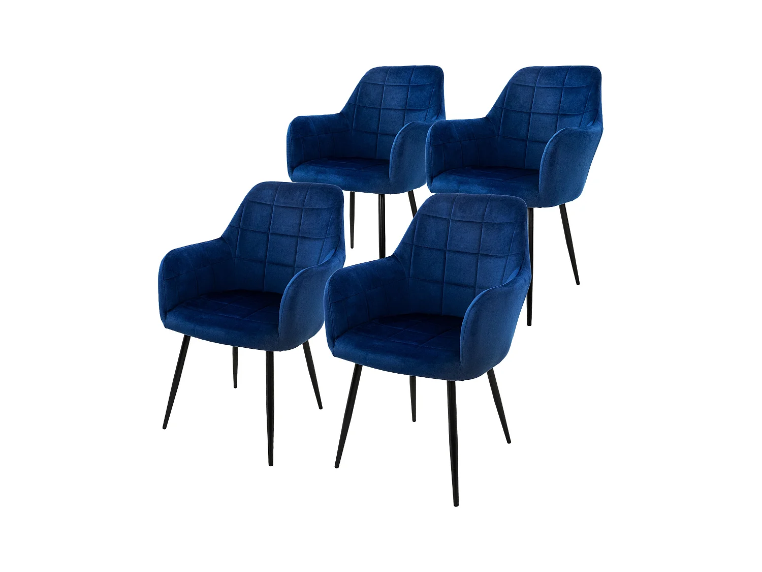 Conjunto de 4 sillas de comedor retro efecto terciopelo azul oscuro altura regulable