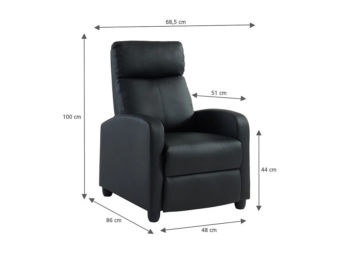 Fauteuil inclinable ALVA en PU noir fonction push back