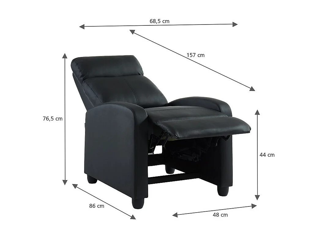 Fauteuil inclinable ALVA en PU noir fonction push back