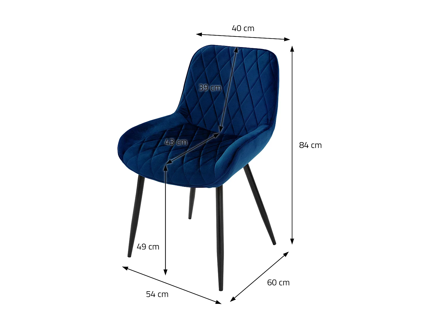 Lot de 2 chaises de salle à manger Chaises de salon Chaise de cuisine Bleu foncé Velours