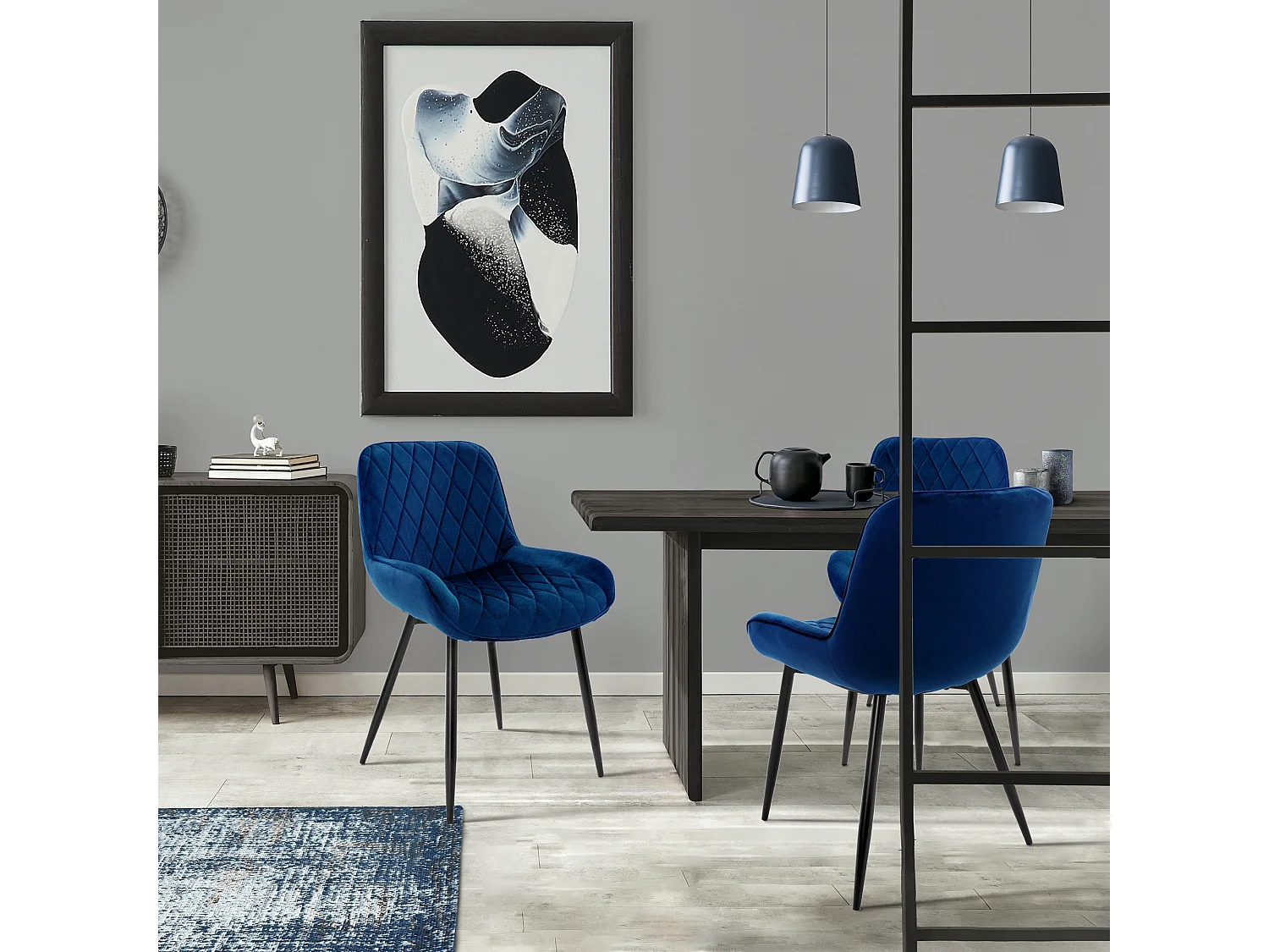 Set di 2 sedie sala da pranzo sedie soggiorno sedia cucina blu scuro velluto