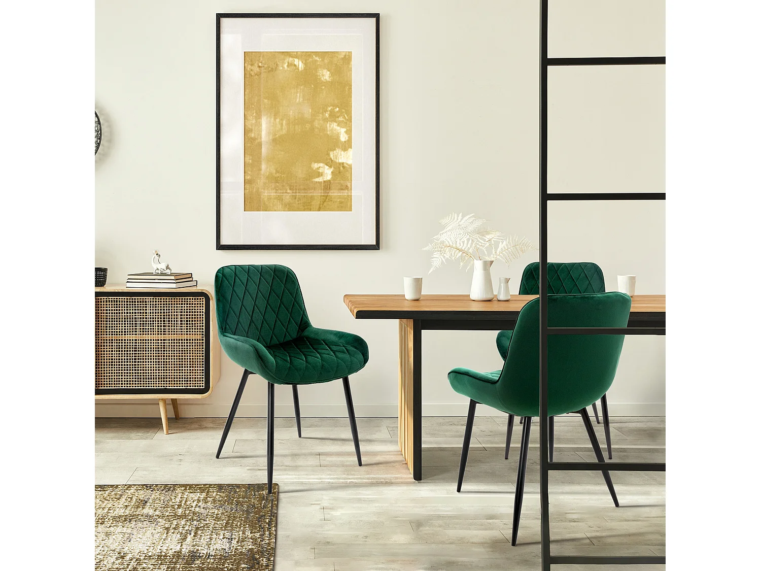 ML-Design 2x Sillas de comedor verde tapizado retro aspecto de terciopelo con patas metal, respaldo y apoyabrazos sillón moderno para hogar oficina