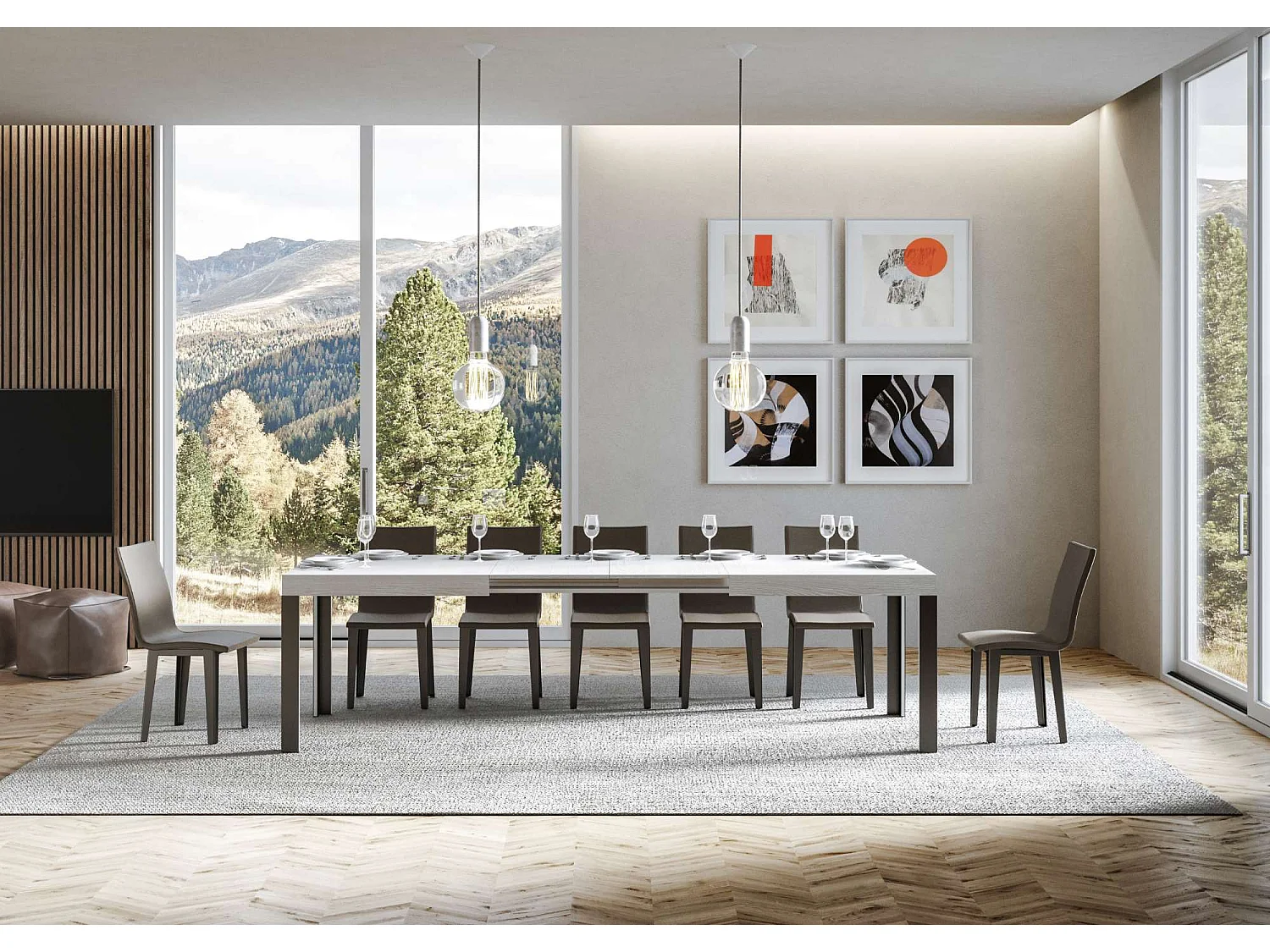 Uitschuifbare tafel 90x160/264 cm Linea eiken wit frame antraciet