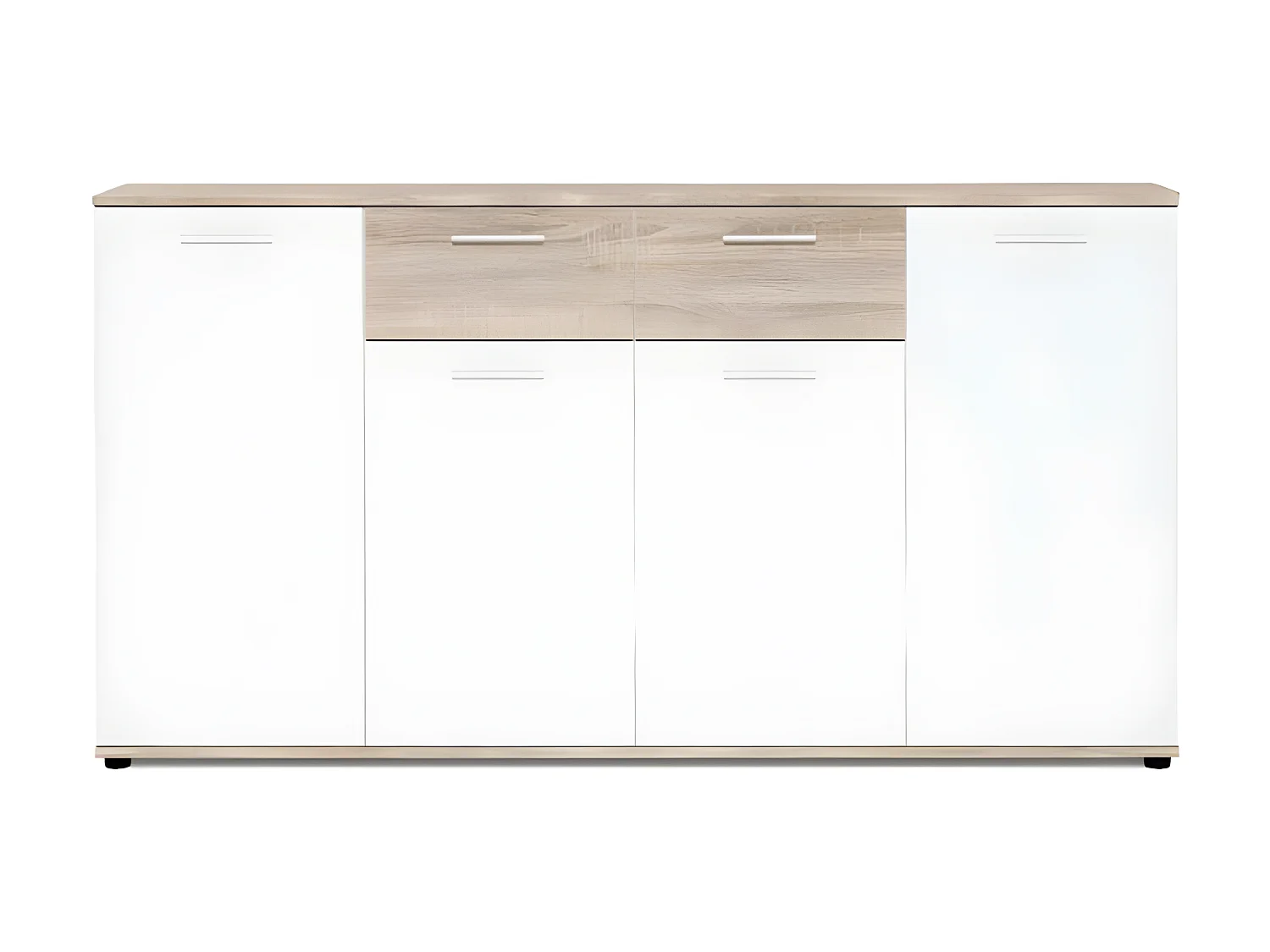 JACKY Buffet bas classique blanc et décor chene mat - L 160 cm