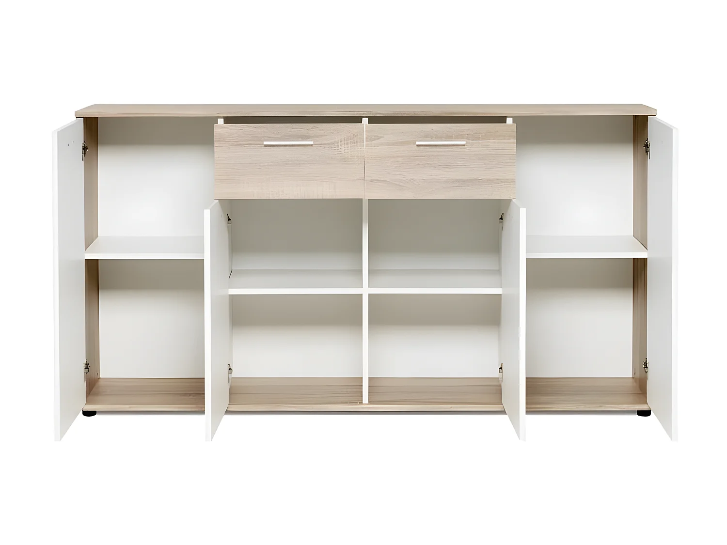 JACKY Buffet bas classique blanc et décor chene mat - L 160 cm