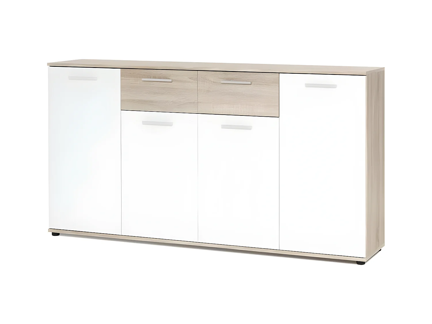 JACKY Buffet bas classique blanc et décor chene mat - L 160 cm