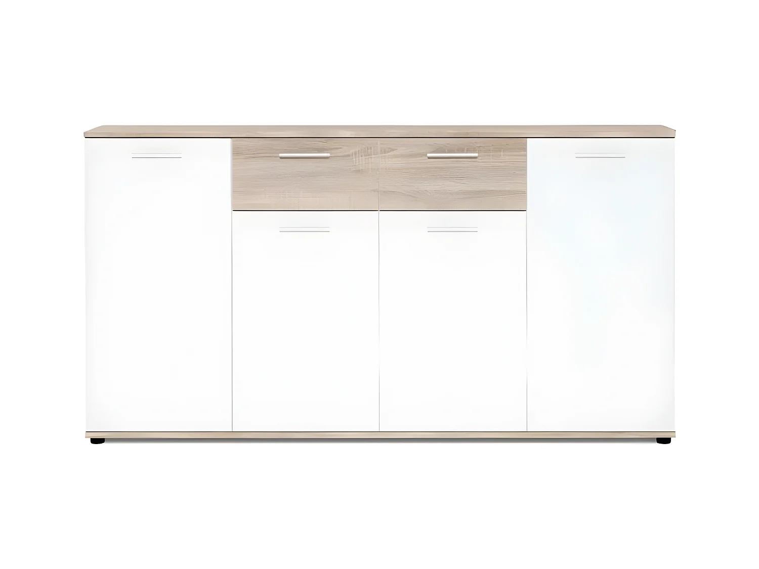 Klassisches niedriges Sideboard aus weißer und mattierter Eiche – 160 cm