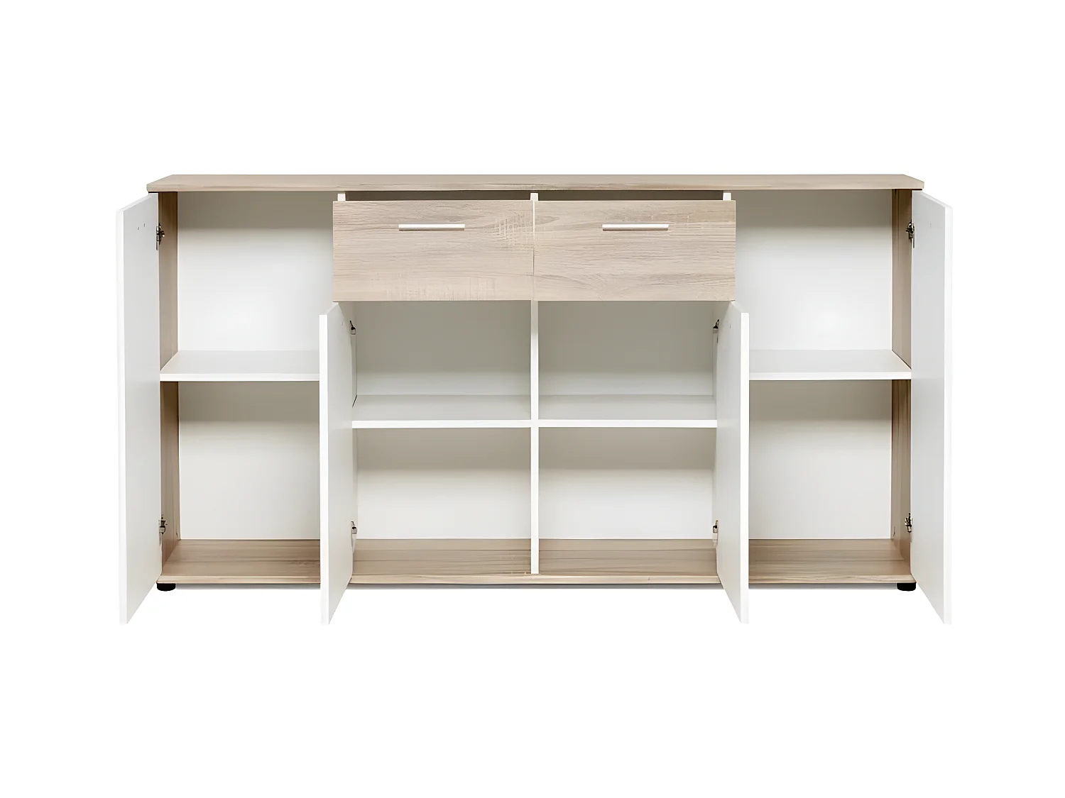 Klassisches niedriges Sideboard aus weißer und mattierter Eiche – 160 cm