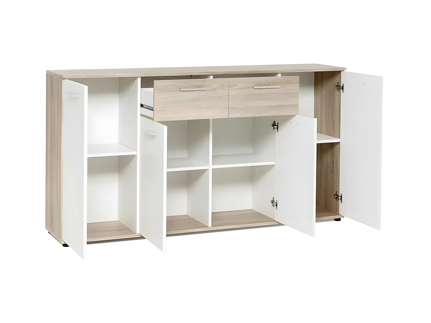 Klassisches niedriges Sideboard aus weißer und mattierter Eiche – 160 cm