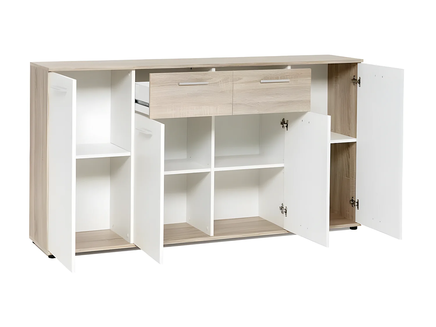 JACKY Buffet bas classique blanc et décor chene mat - L 160 cm