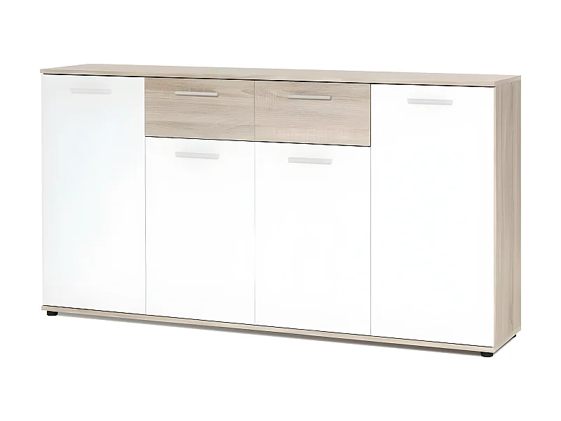 JACKY Buffet bas classique blanc et décor chene mat - L 160 cm