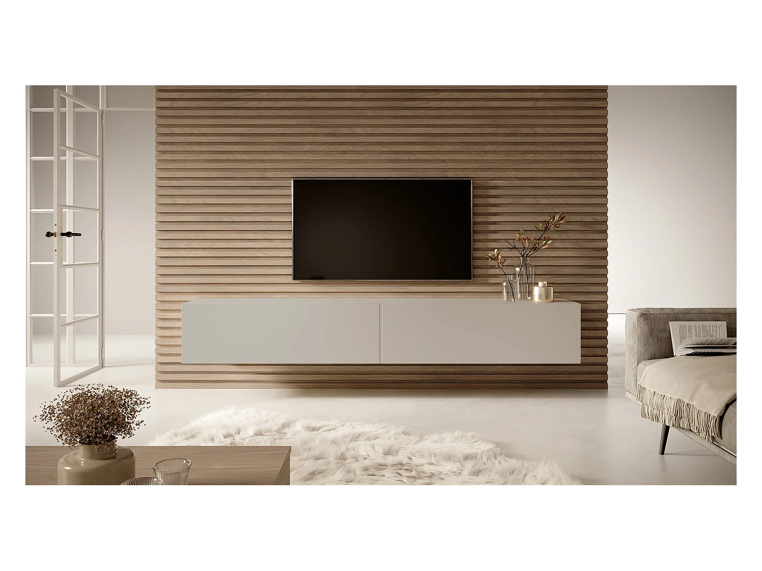 Meuble TV - 200 cm - taupe (gris-beige) - BISIRA