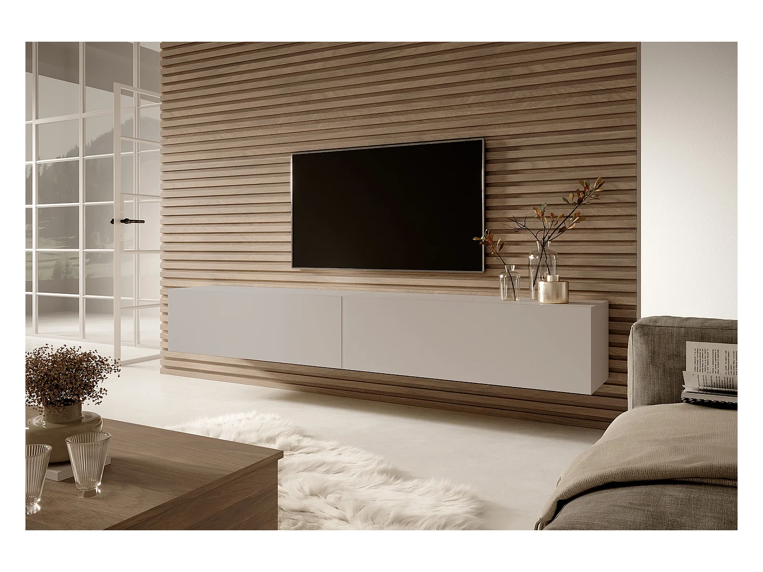 Meuble TV - 200 cm - taupe (gris-beige) - BISIRA