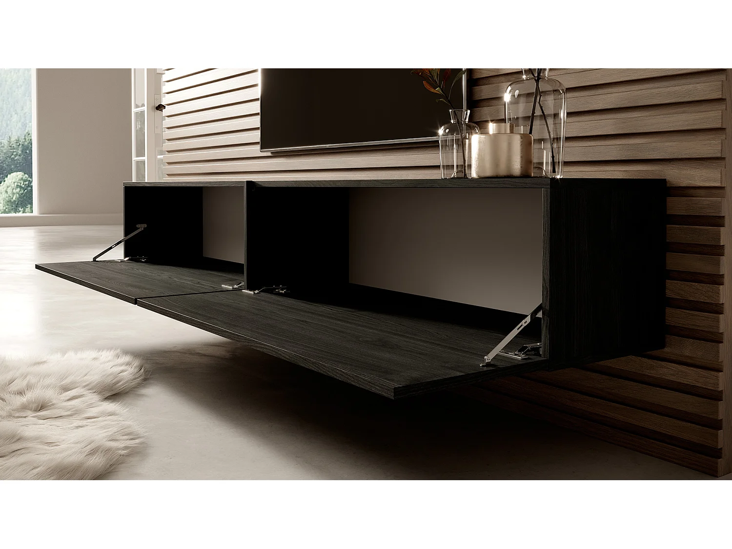 TV-Möbel 200 cm Esche Schwarz - Bisira