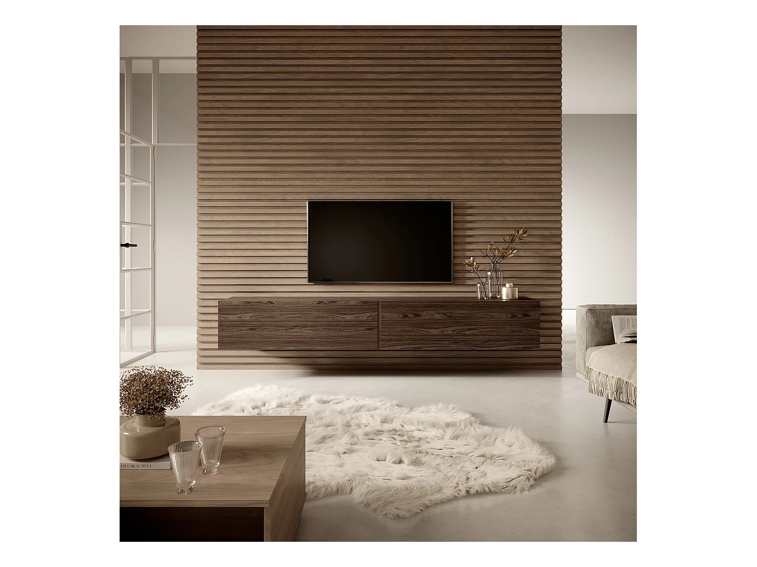 Meuble TV 200 cm - Noyer - BISIRA