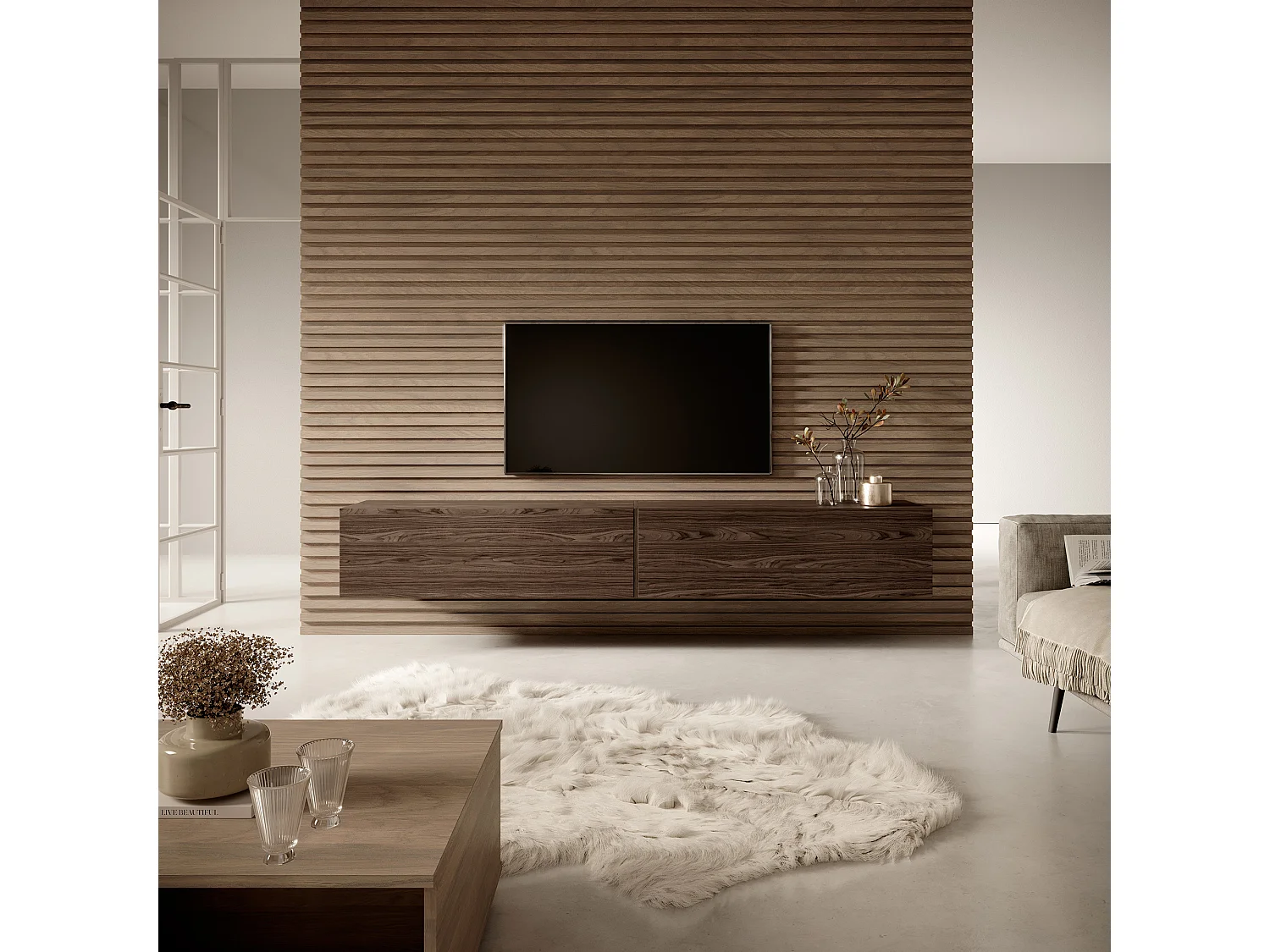 Meuble TV 200 cm - Noyer - BISIRA