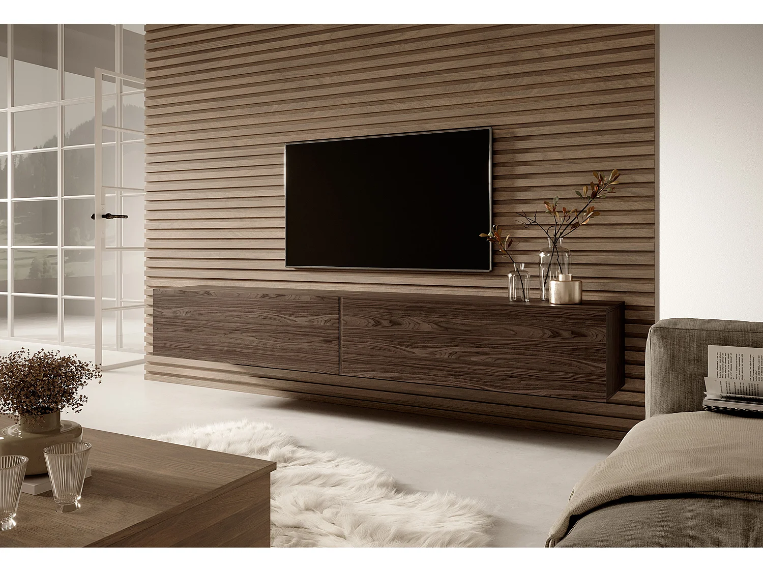 Meuble TV 200 cm - Noyer - BISIRA