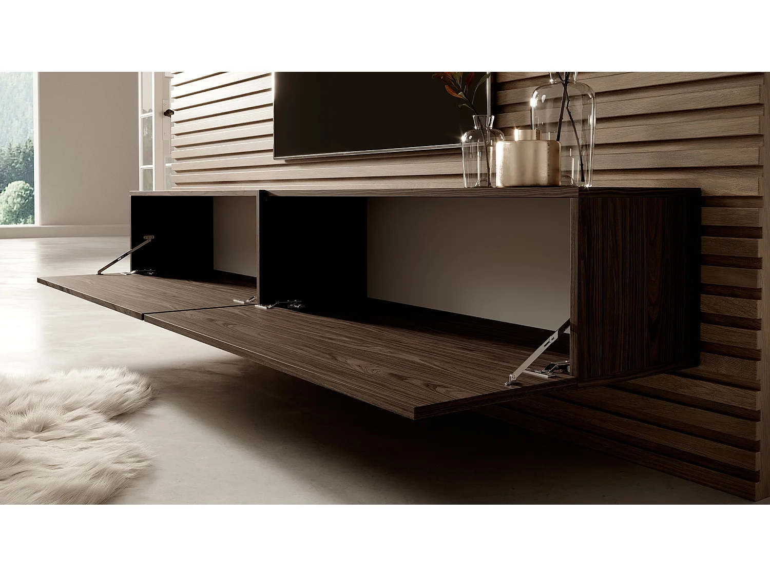 Meuble TV 200 cm - Noyer - BISIRA