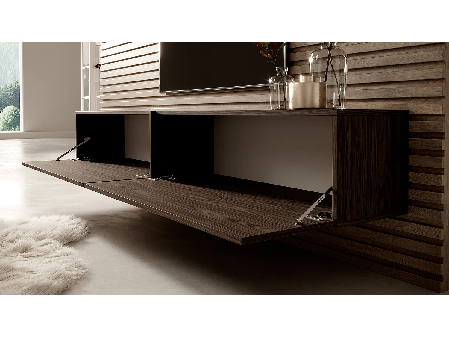 Meuble TV 200 cm - Noyer - BISIRA