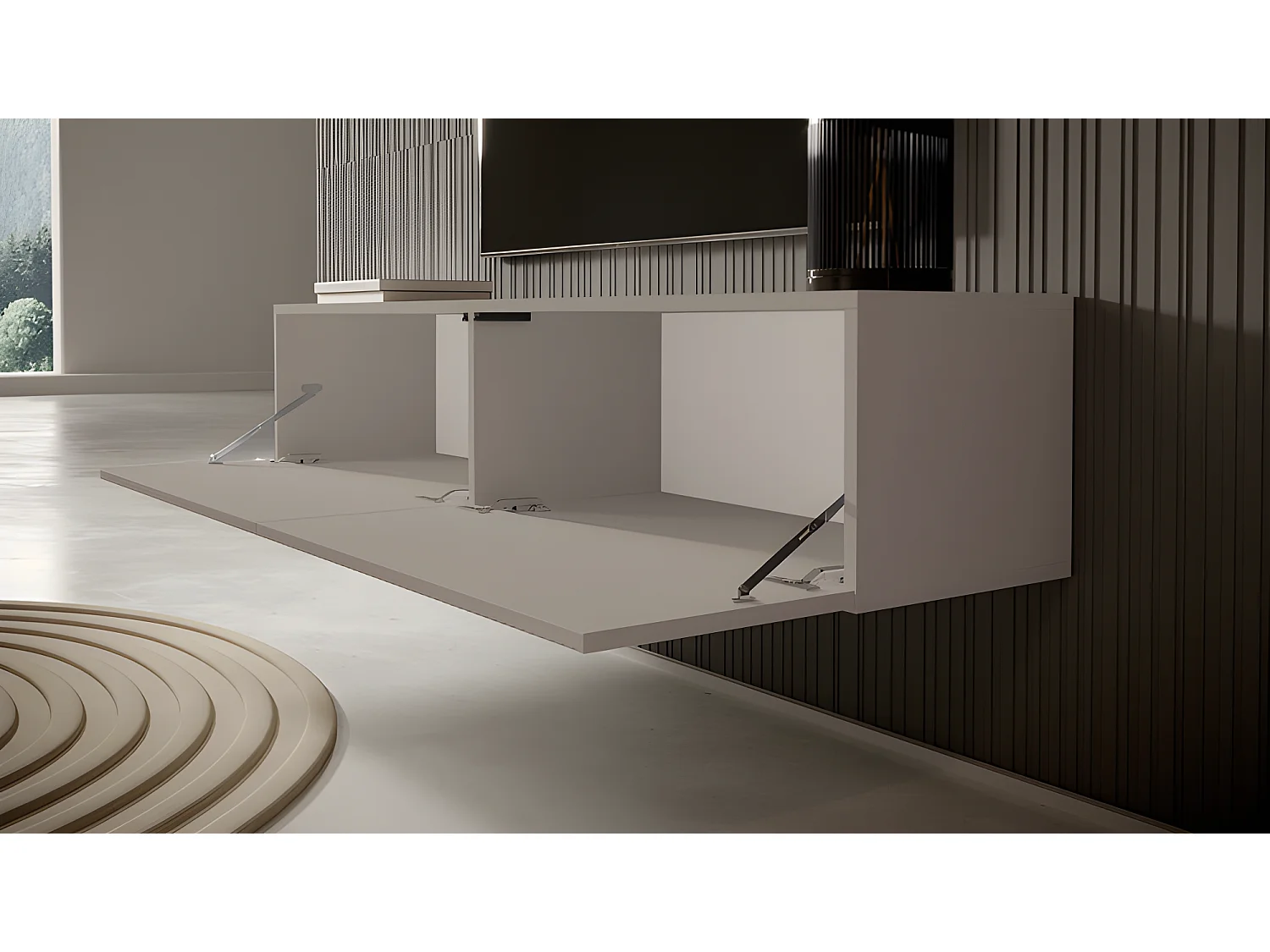 TV-meubel - 140 cm - grijsbeige kleur met gefreesd front - VELDIO