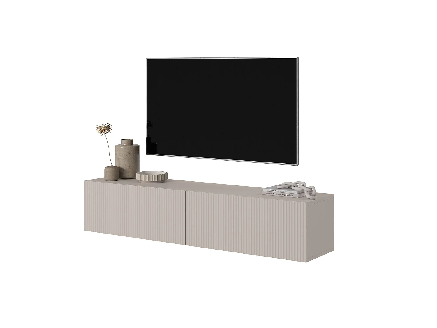 TV-Wandschrank - 140 cm - graubeige mit gefräster Front - VELDIO