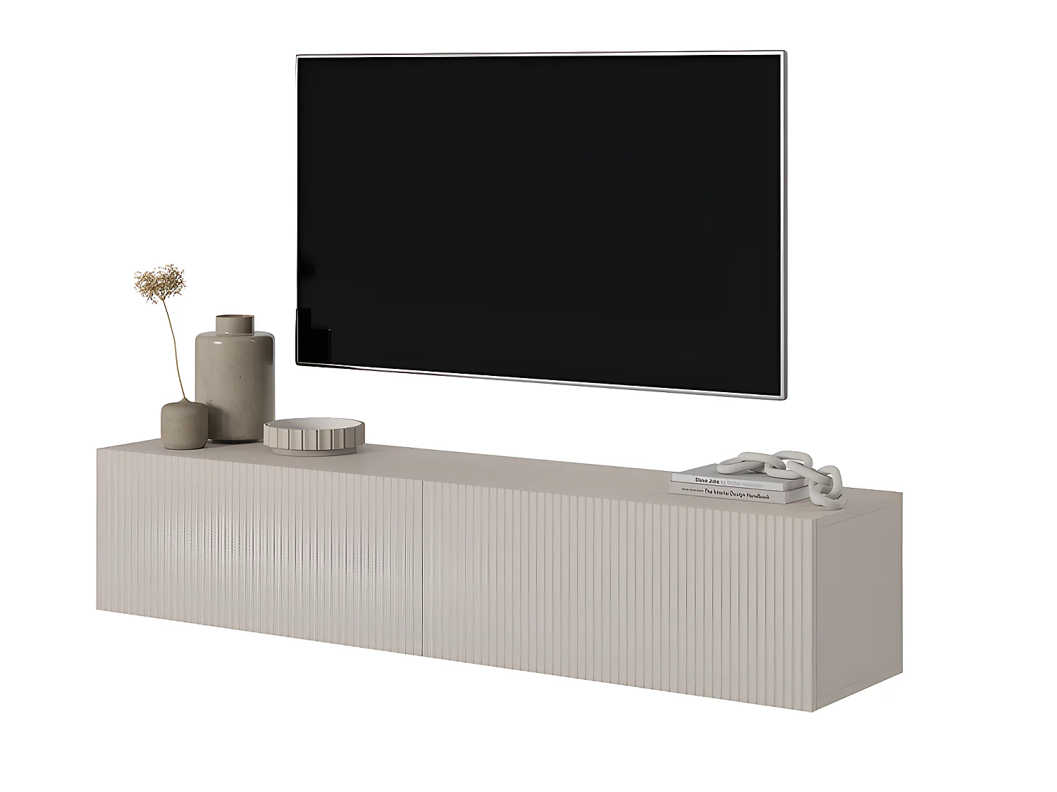 TV-meubel - 140 cm - grijsbeige kleur met gefreesd front - VELDIO