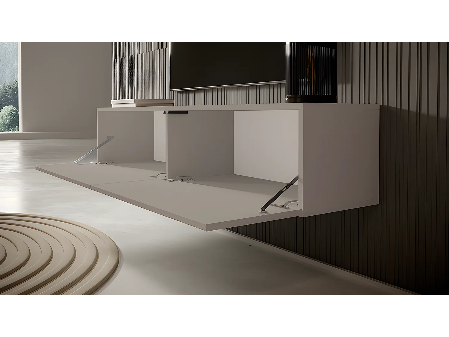 TV-meubel - 140 cm - grijsbeige kleur met gefreesd front - VELDIO