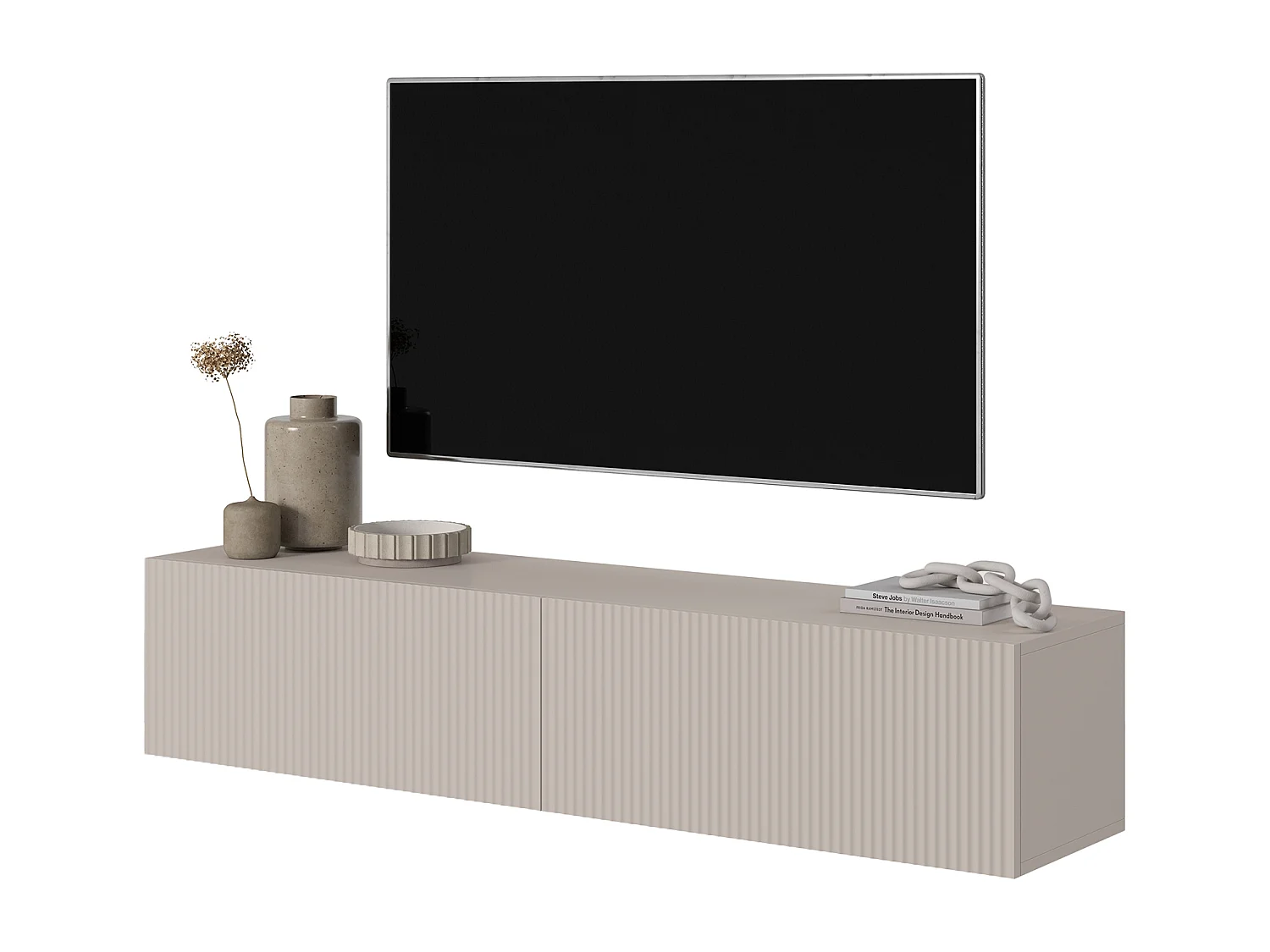 Mobile TV con frontali a doghe grigio-beige, 140 cm - Veldio