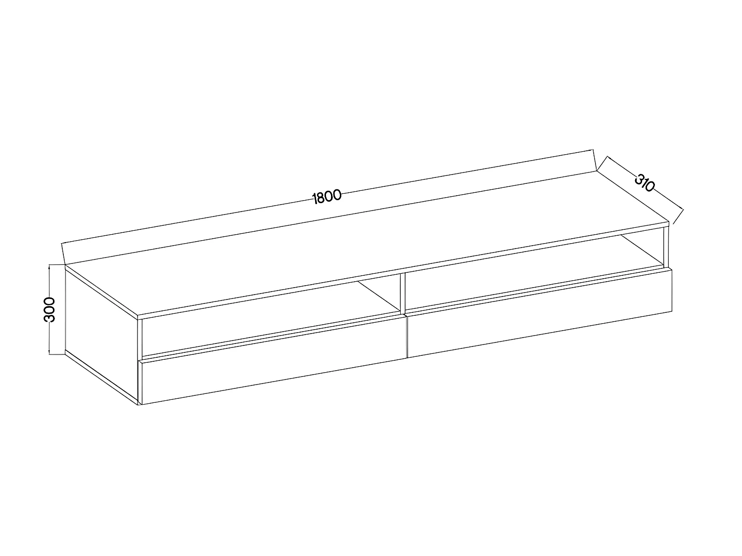 Meuble TV - 180 cm - gris béton - 2 niches ouvertes - avec 2 tiroirs - REDNAW