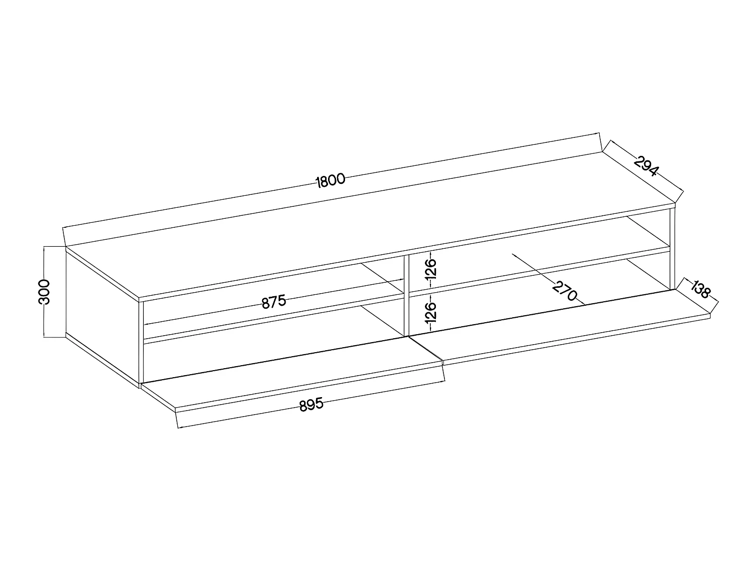 Meuble TV - 180 cm - gris béton - 2 niches ouvertes - avec 2 tiroirs - REDNAW