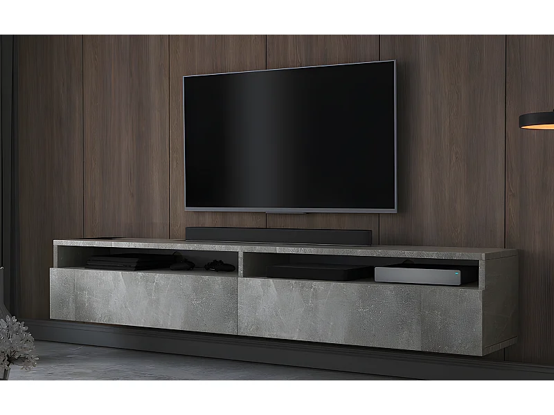 TV-meubel - 180 cm - betongrijs - 2 open nissen - met 2 lades - REDNAW